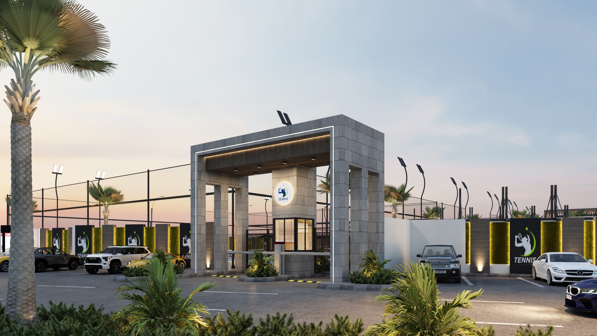 مدخل منشأة رياضية بتصميم معماري حديث